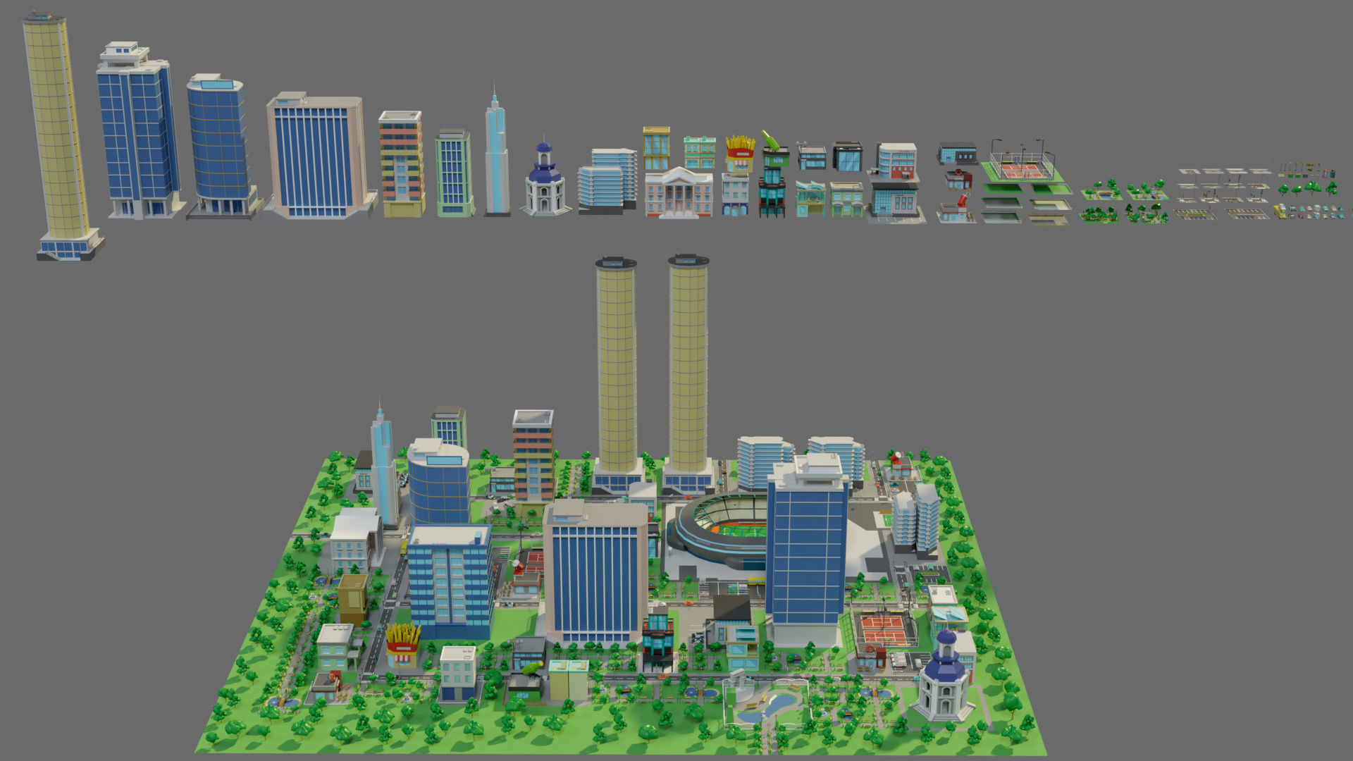 Cartoon city-1 Low-poly 3D model_25