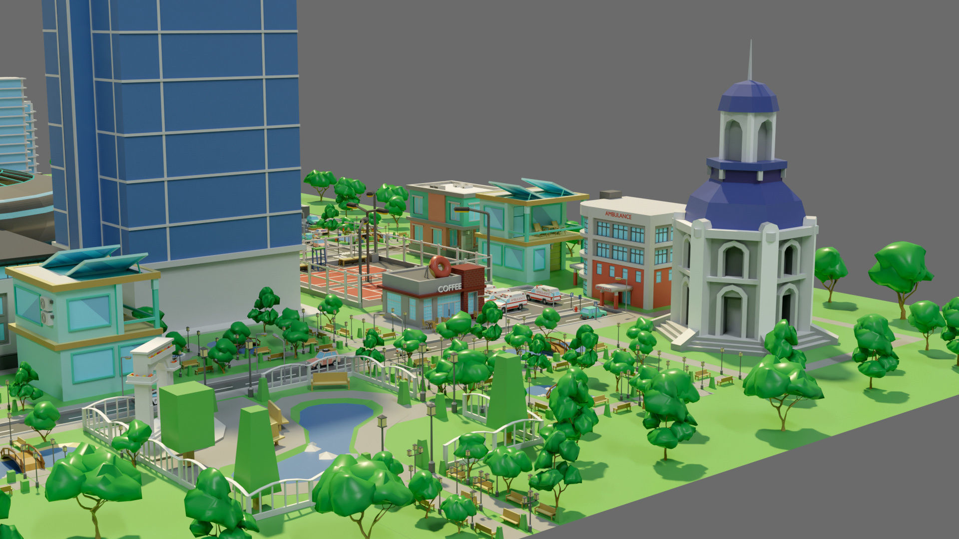 Cartoon city-1 Low-poly 3D model_14