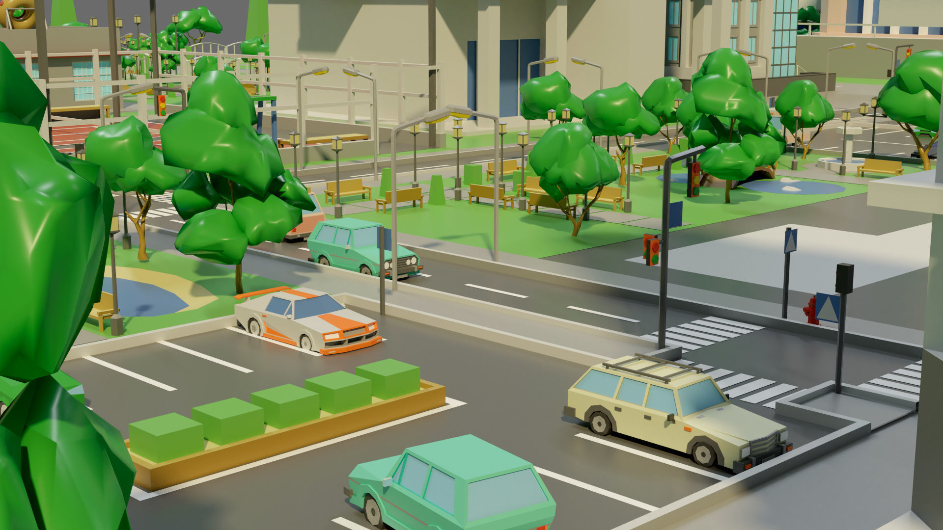 Cartoon city-1 Low-poly 3D model_19
