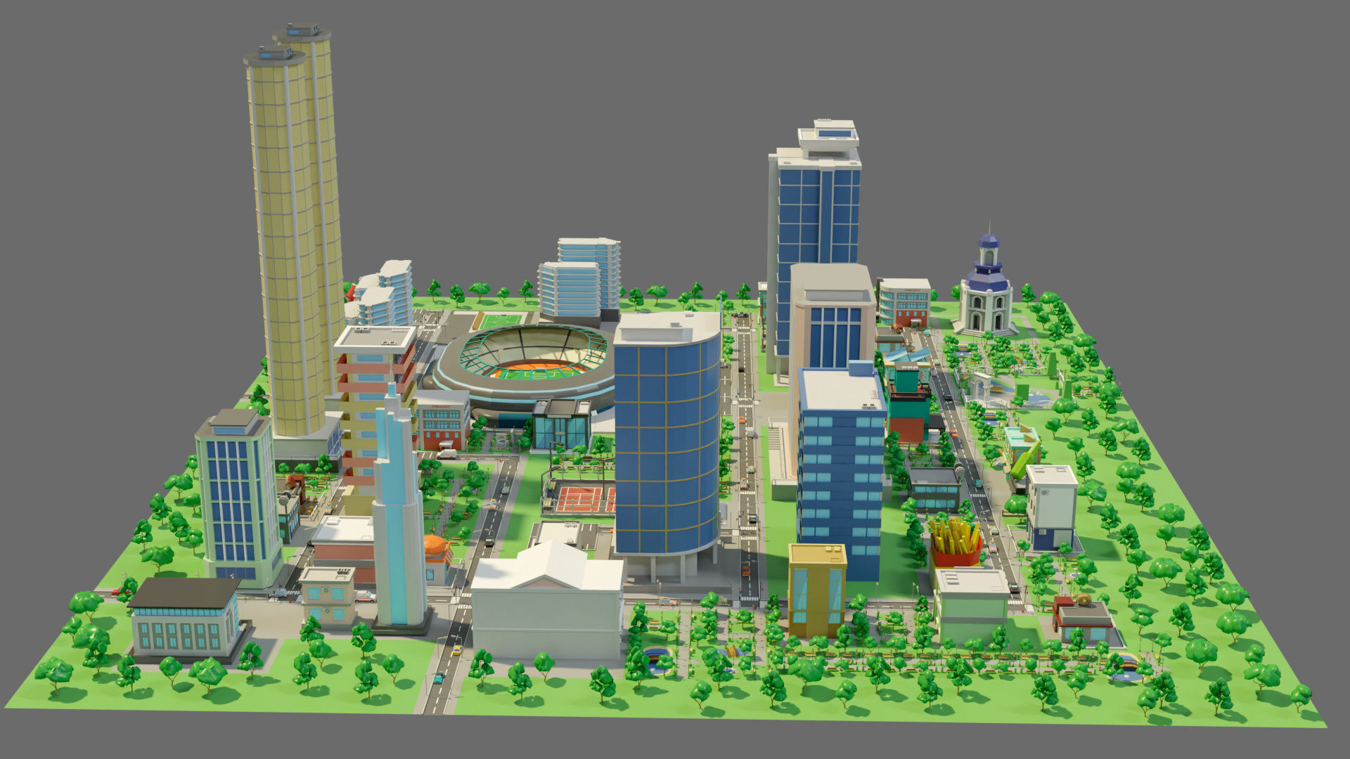 Cartoon city-1 Low-poly 3D model_4