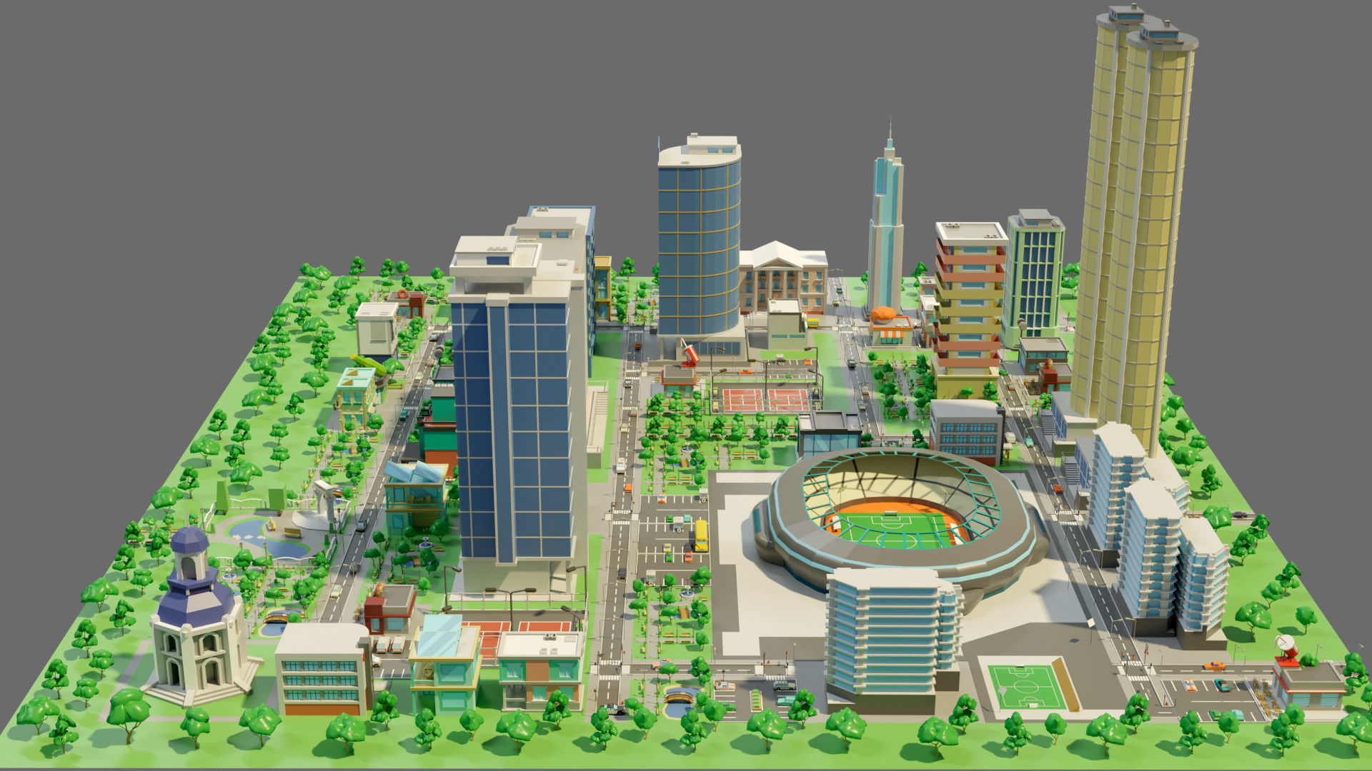 Cartoon city-1 Low-poly 3D model_1