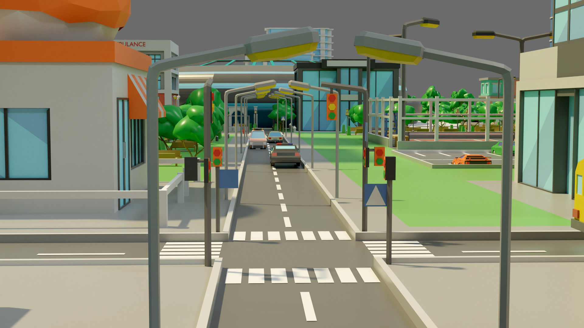 Cartoon city-1 Low-poly 3D model_9