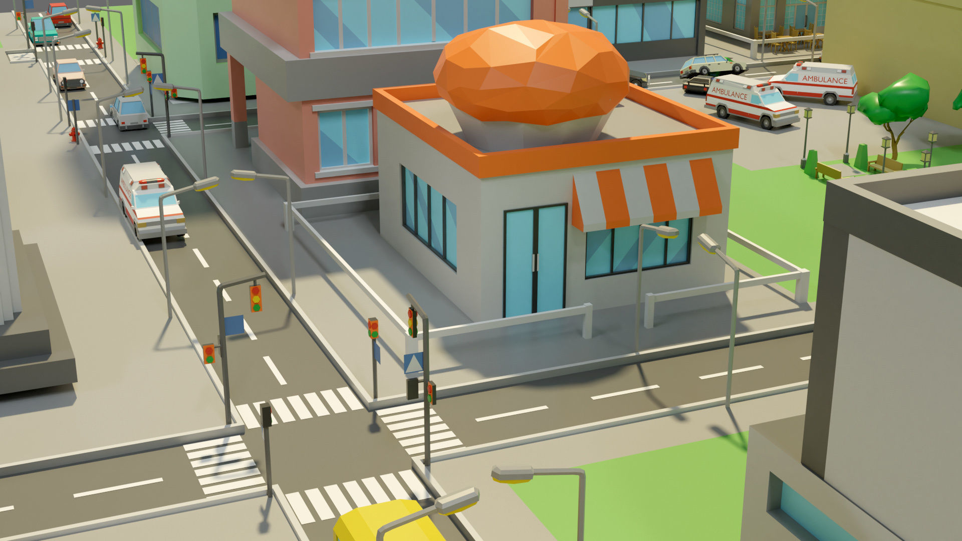Cartoon city-1 Low-poly 3D model_10
