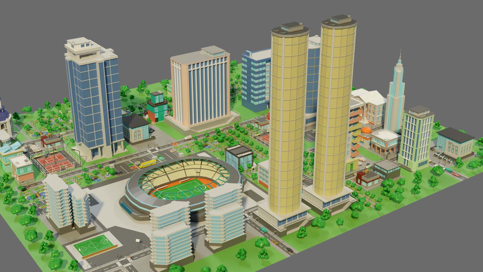 Cartoon city-1 Low-poly 3D model_22