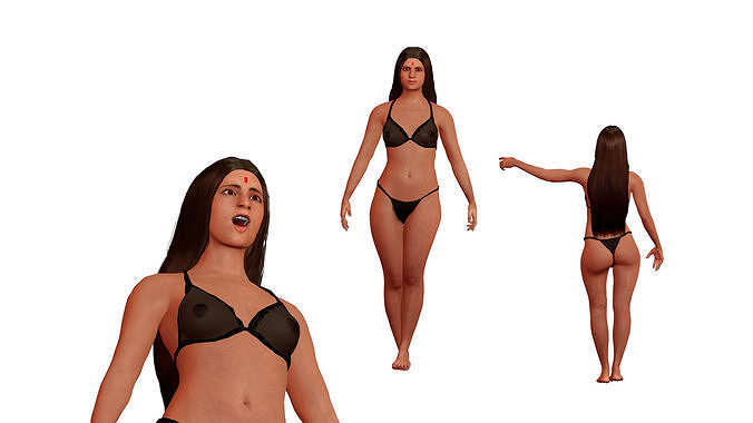 Beautiful indian woman in bikini Low-poly 3D model