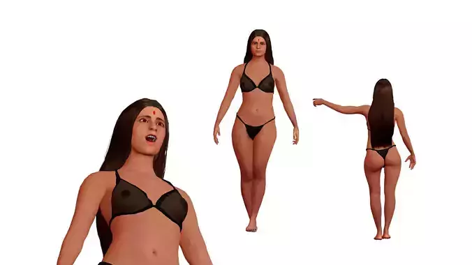 Beautiful indian woman in bikini Low-poly 3D model