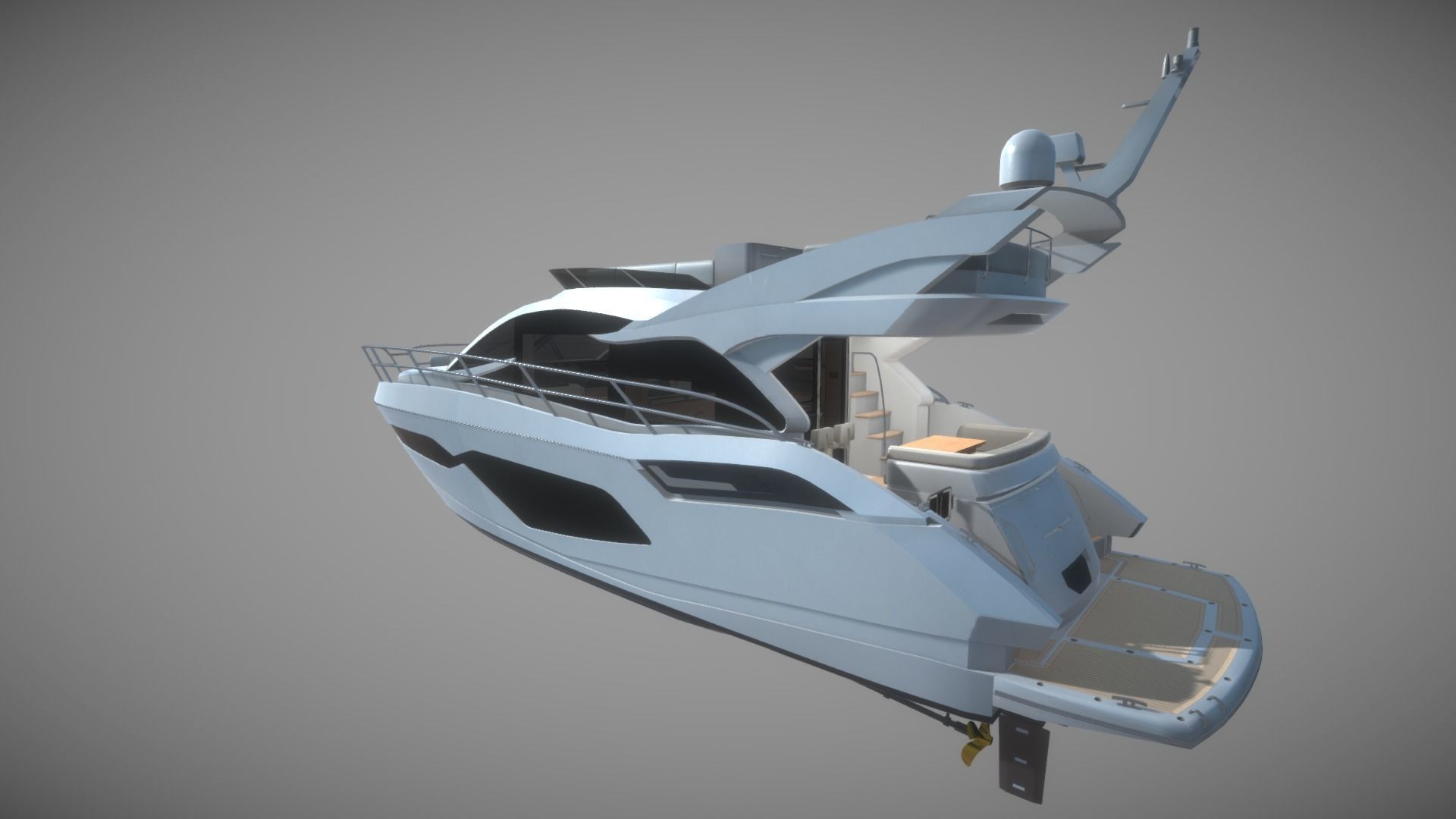 Yacht motor boat Low-poly 3D model_3