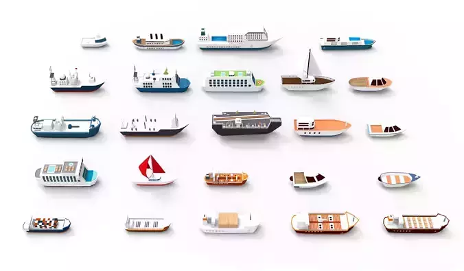 ships collection 3d paper boat icons Low-poly 3D model