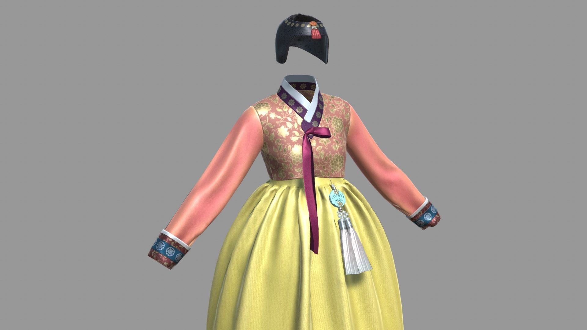 Hanbok helmet with tassel Low-poly 3D model_3