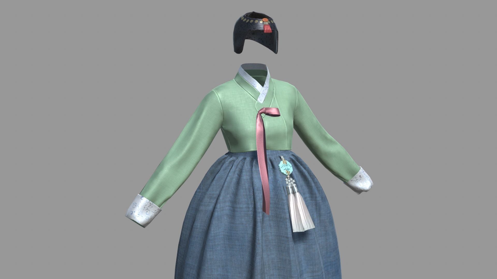 Hanbok helmet with tassel Low-poly 3D model_4