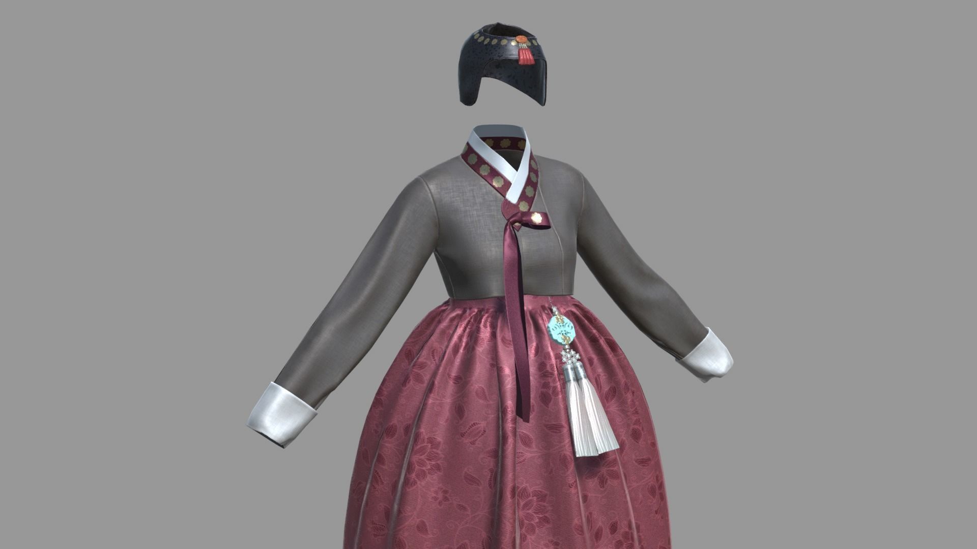 Hanbok helmet with tassel Low-poly 3D model_2