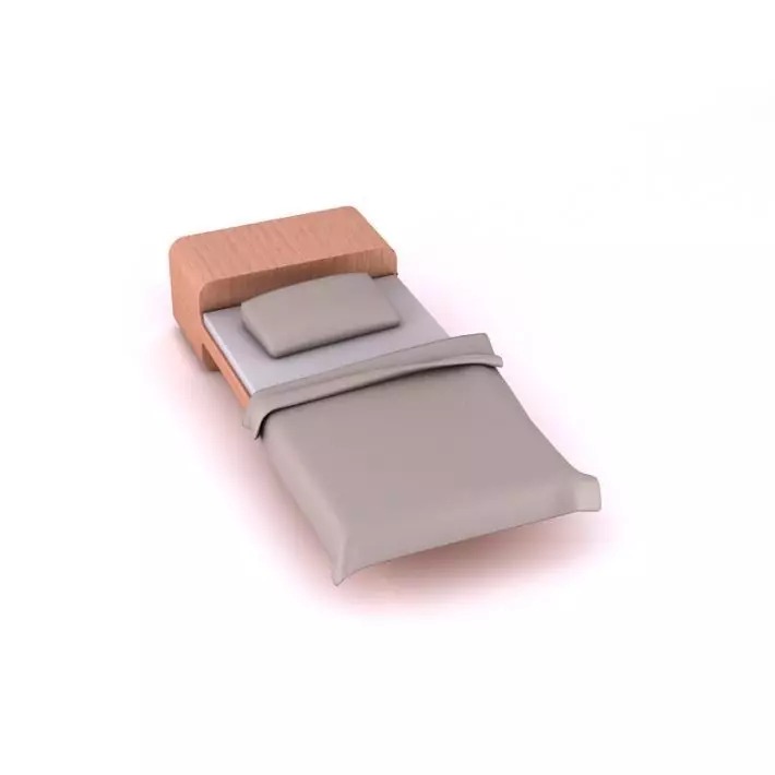 Wooden Low Height Twin Size Bed 3D model