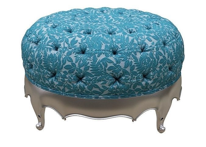 Footstool teal upholstered ottoman with silver legs Low-poly 3D model