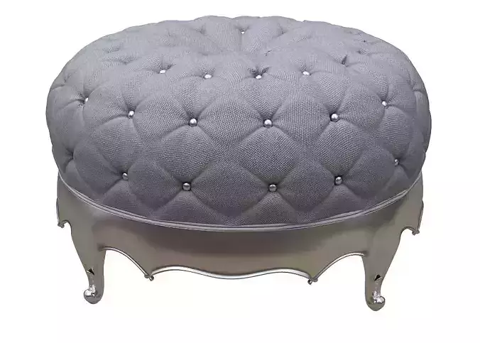 Footstool tufted ottoman with silver legs Low-poly 3D model
