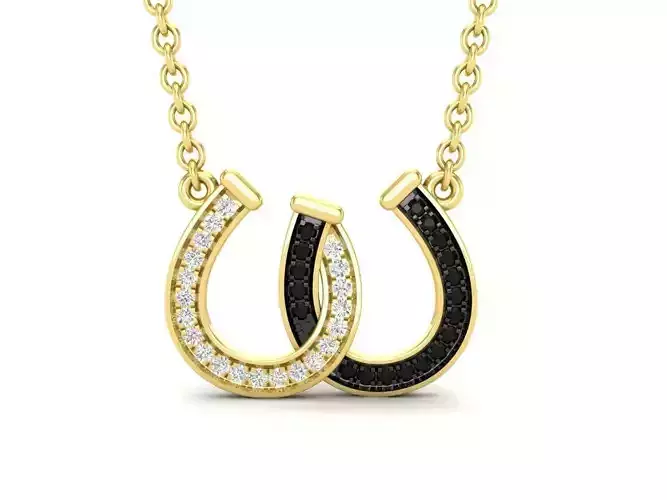 Round Black and White Diamond Horseshoe Pendant