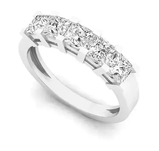 Princess Cut Ladies 5 Stone Wedding Band 