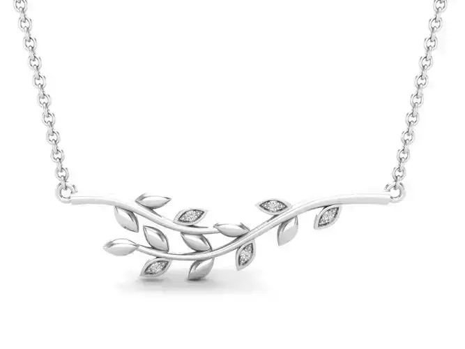 Round White Diamond Ladies Leaf-Vine Pendants