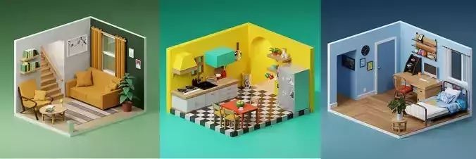 One Set Room Isometric