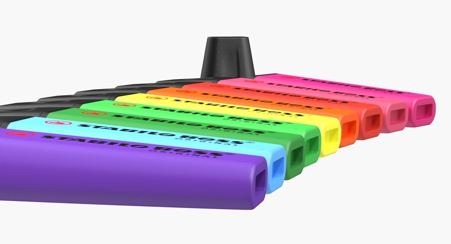 Highlighter Markers Set 9 Unique Colors 3D model_7
