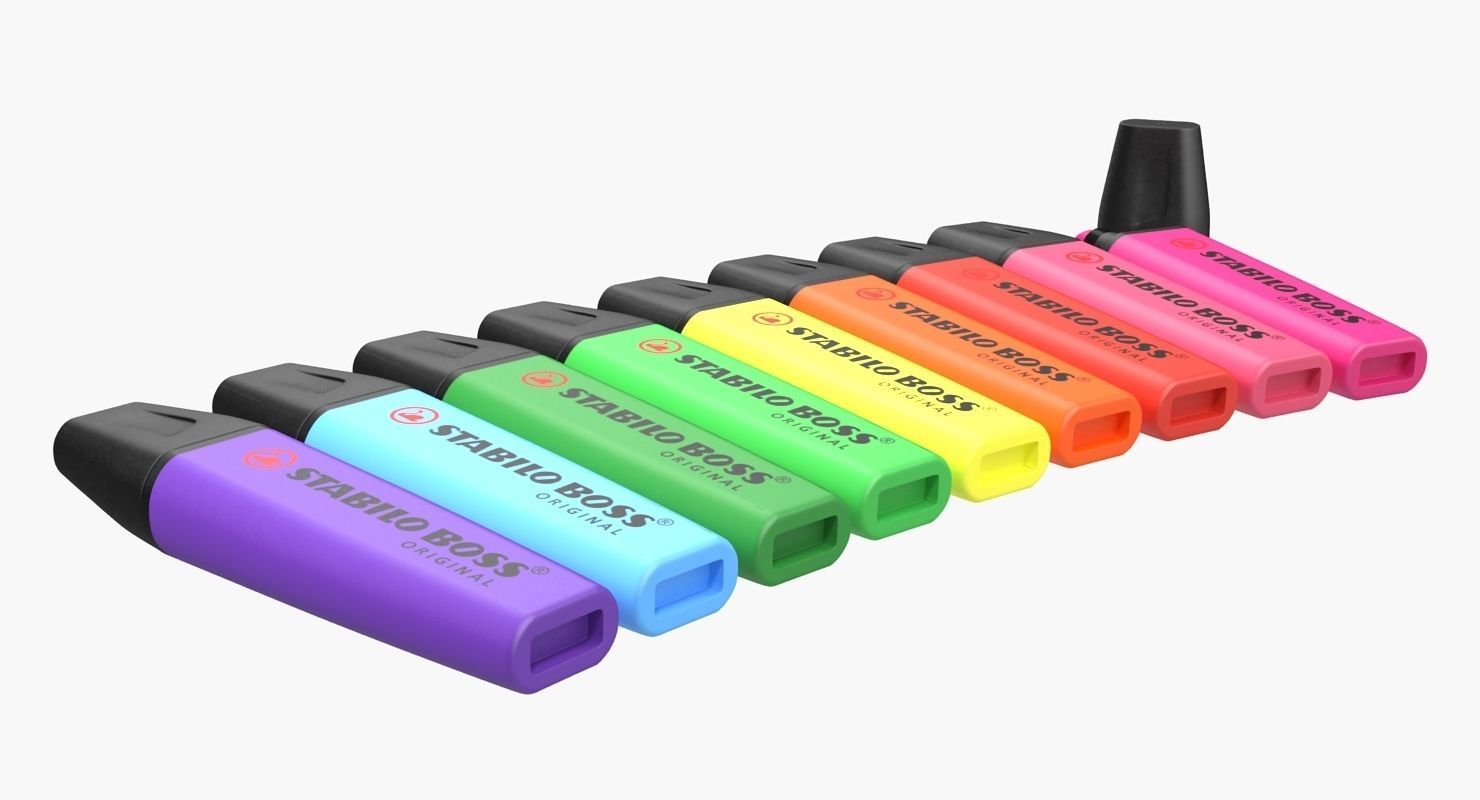 Highlighter Markers Set 9 Unique Colors 3D model_4