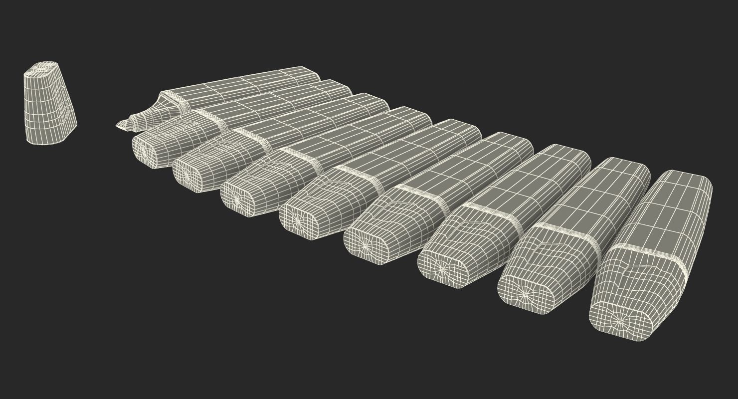 Highlighter Markers Set 9 Unique Colors 3D model_19