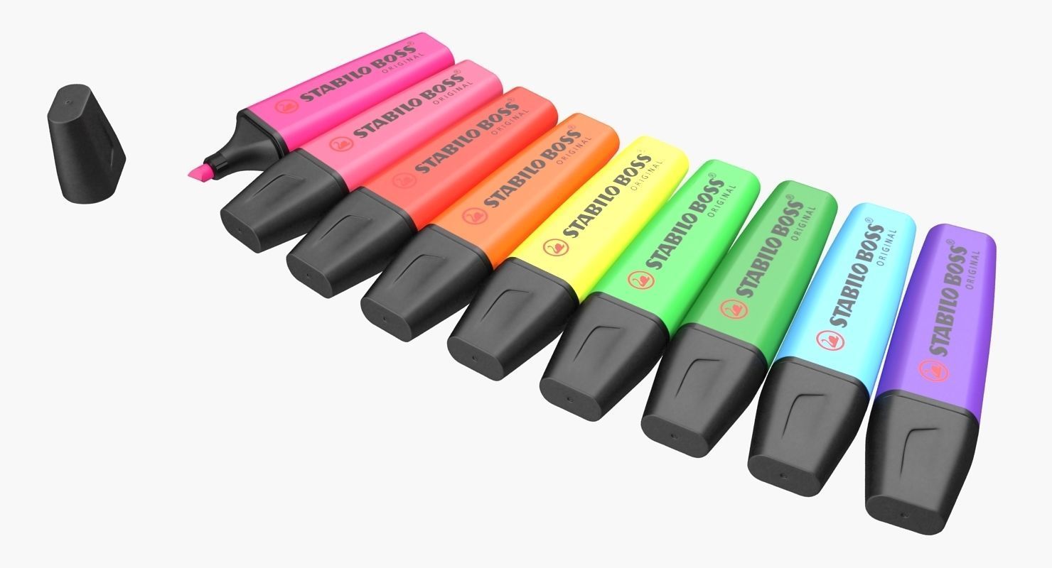 Highlighter Markers Set 9 Unique Colors 3D model_2