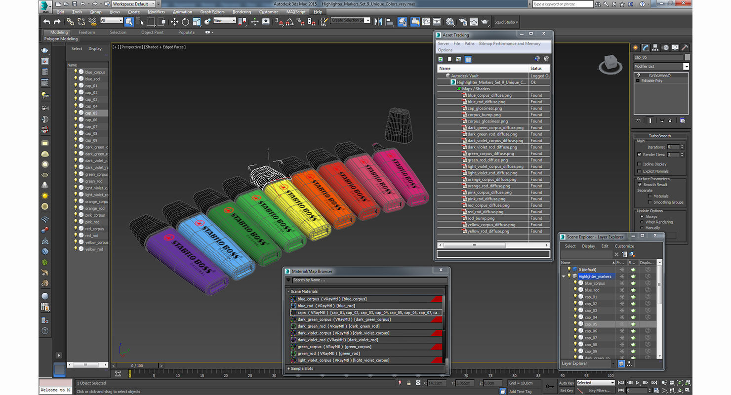 Highlighter Markers Set 9 Unique Colors 3D model_18