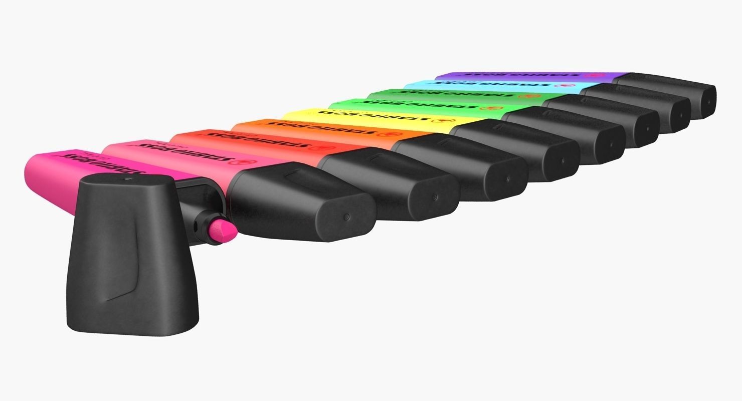 Highlighter Markers Set 9 Unique Colors 3D model_3