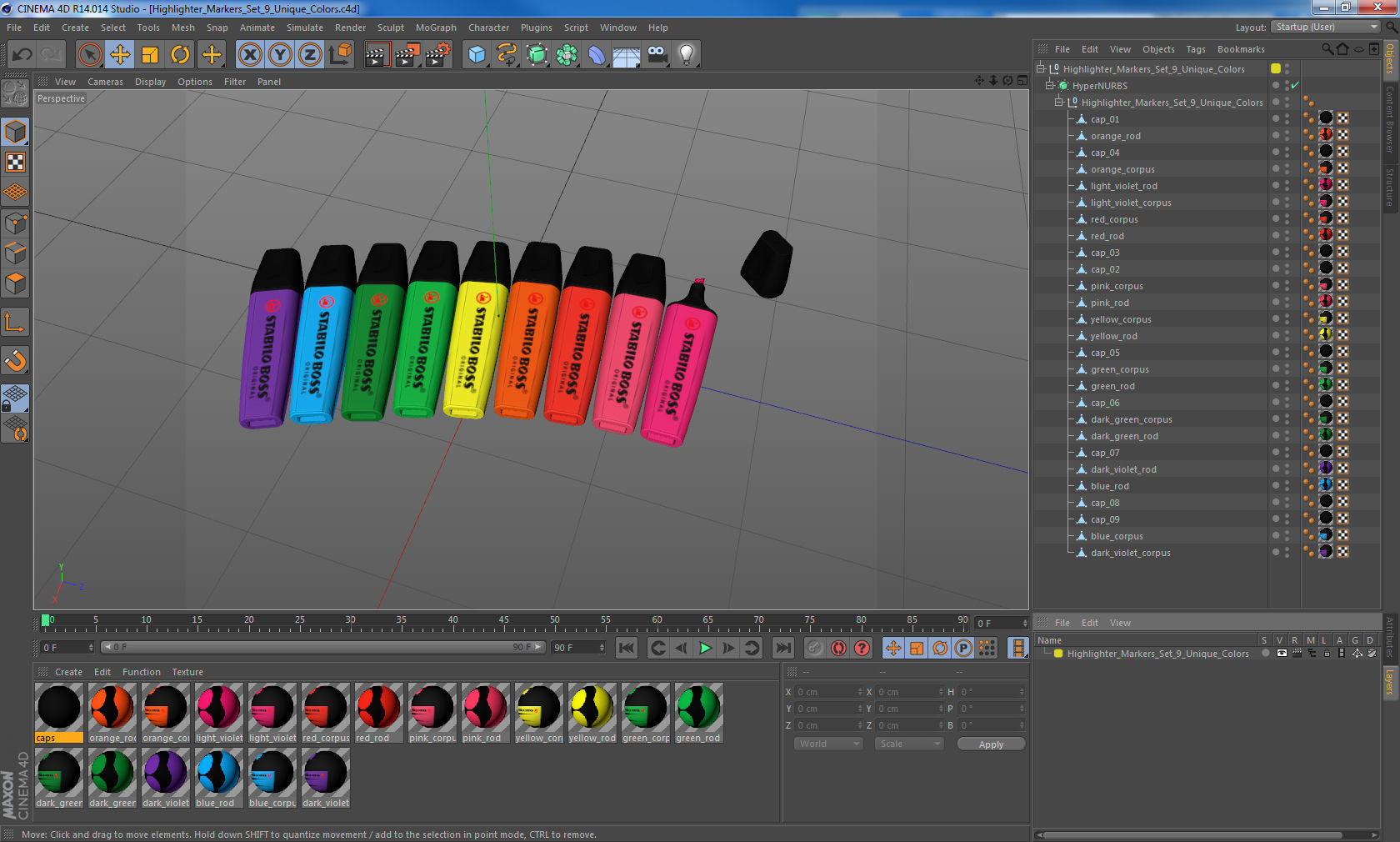 Highlighter Markers Set 9 Unique Colors 3D model_24