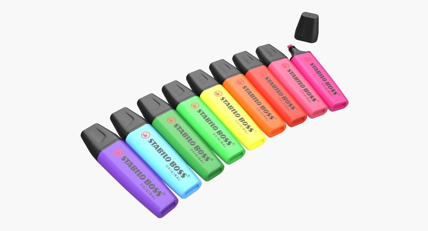 Highlighter Markers Set 9 Unique Colors 3D model_1