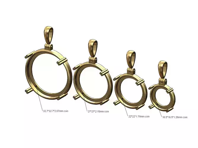 Gold coin prong frames with bail 3D print model