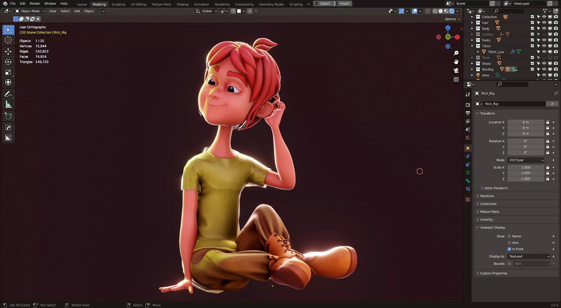 Rigged Character Boy using Blenrig 6 in Blender 3 - Rick 3D model_0