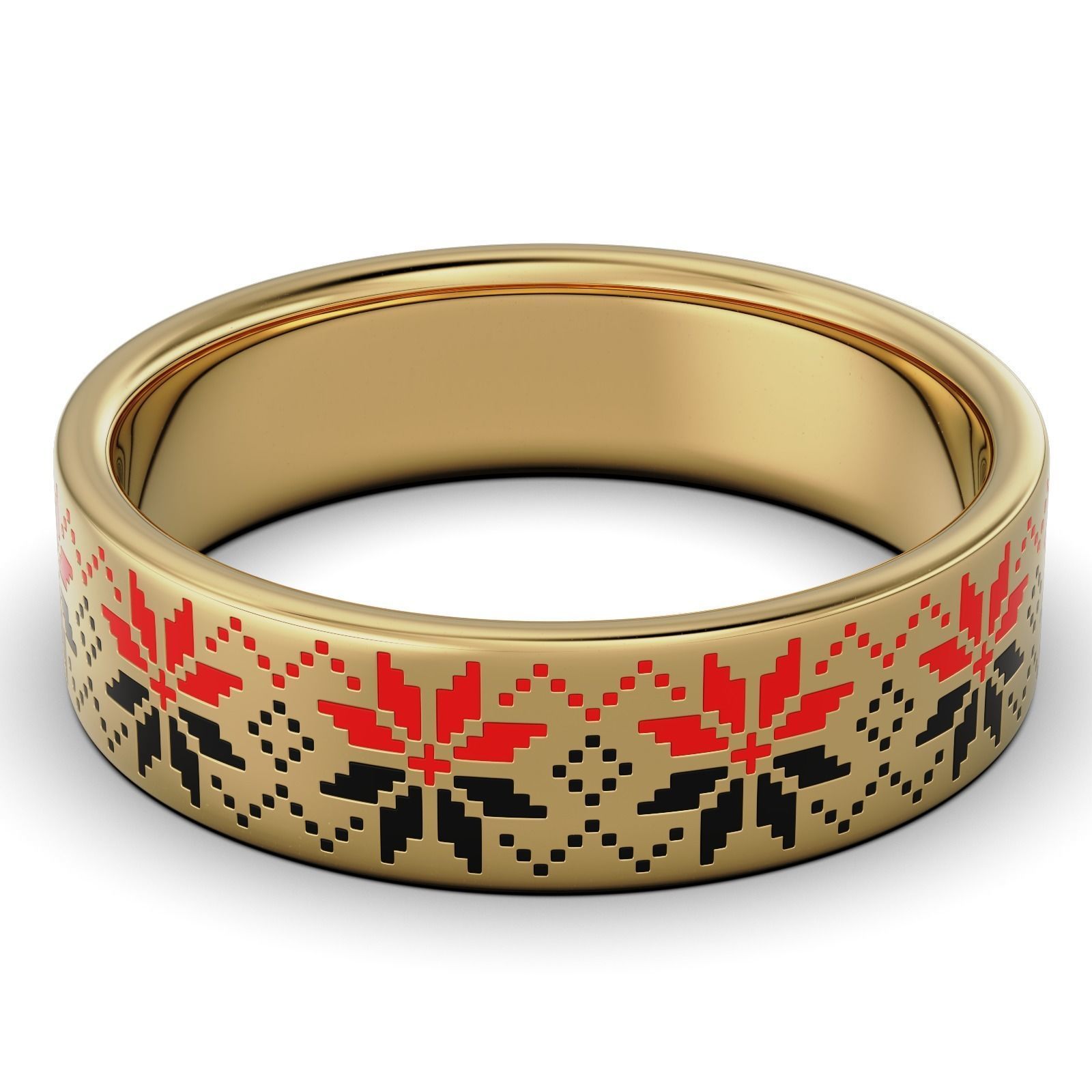 Ring with a pattern of Ukrainian Vyshyvanka All Size ring  3D print model_4