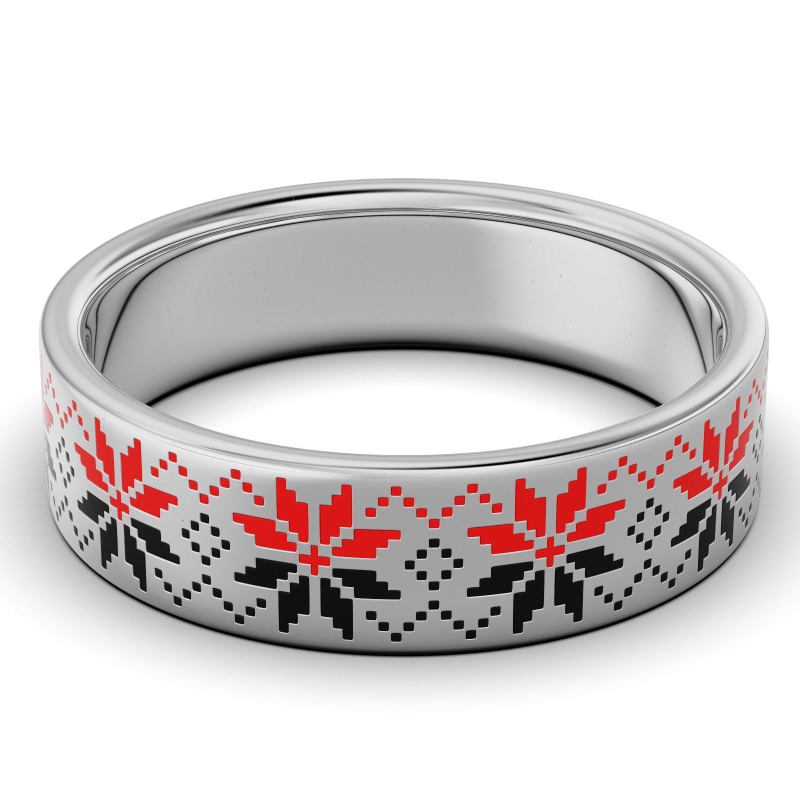 Ring with a pattern of Ukrainian Vyshyvanka All Size ring  3D print model_3
