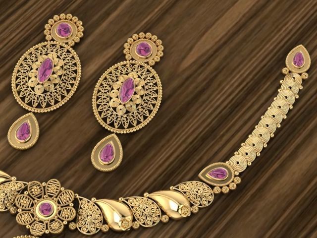 Beautiful Indian Gold Necklace Set 3D print model_5