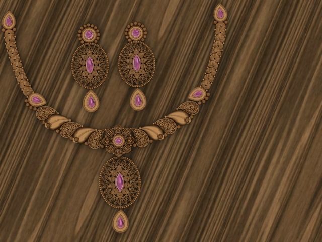 Beautiful Indian Gold Necklace Set 3D print model_1