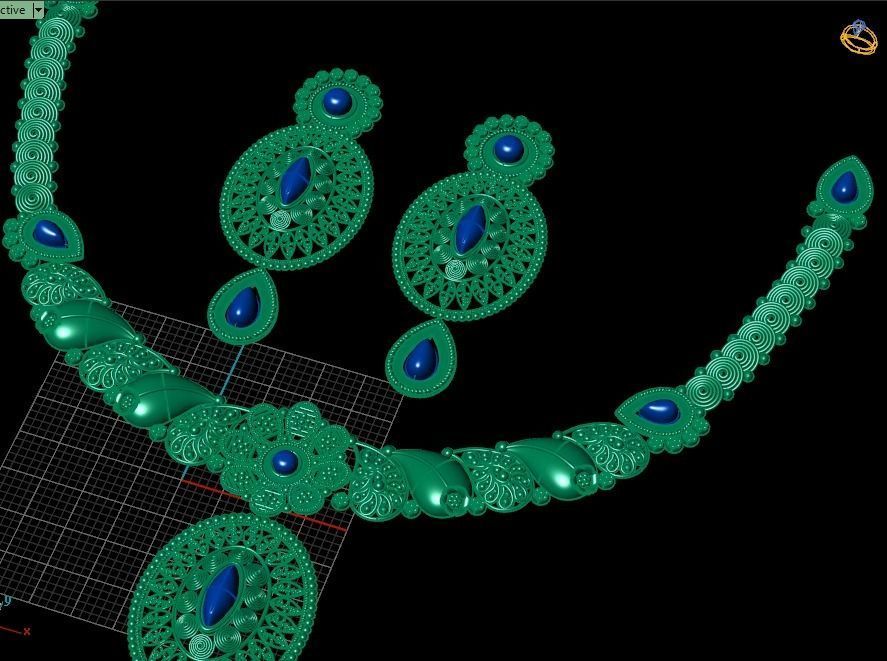 Beautiful Indian Gold Necklace Set 3D print model_8