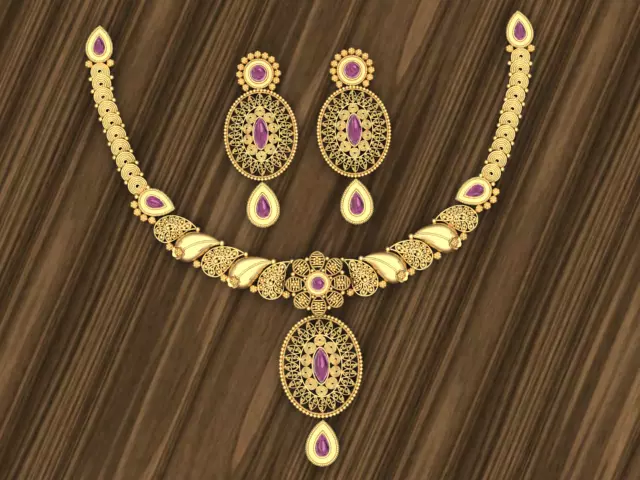 Beautiful Indian Gold Necklace Set 3D print model_0