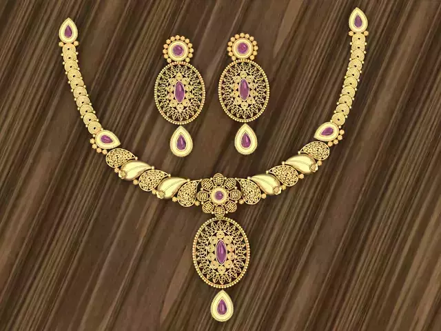 Beautiful Indian Gold Necklace Set 3D print model