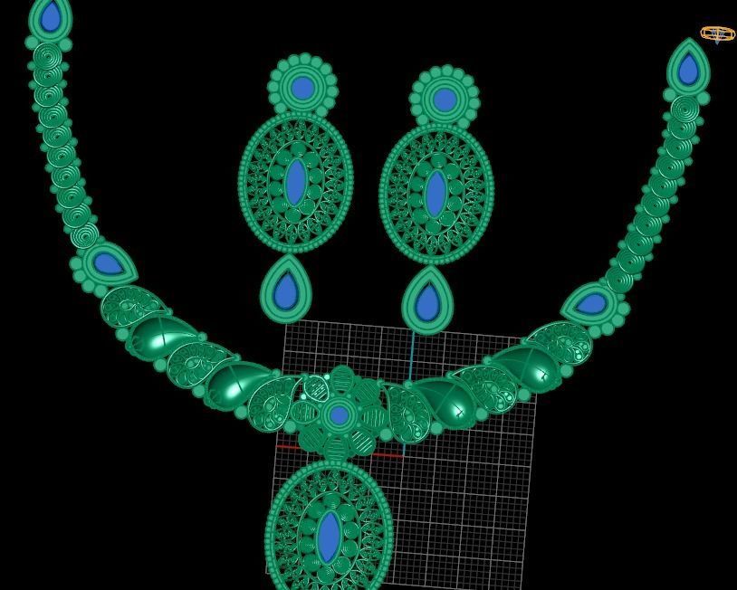 Beautiful Indian Gold Necklace Set 3D print model_9