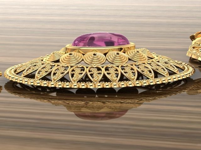 Beautiful Indian Gold Necklace Set 3D print model_3