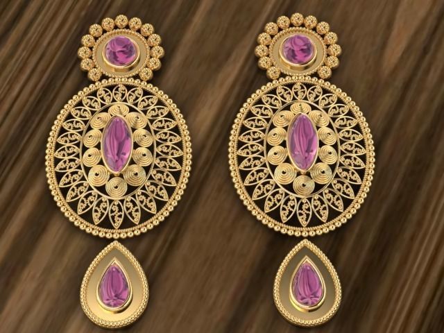 Beautiful Indian Gold Necklace Set 3D print model_4
