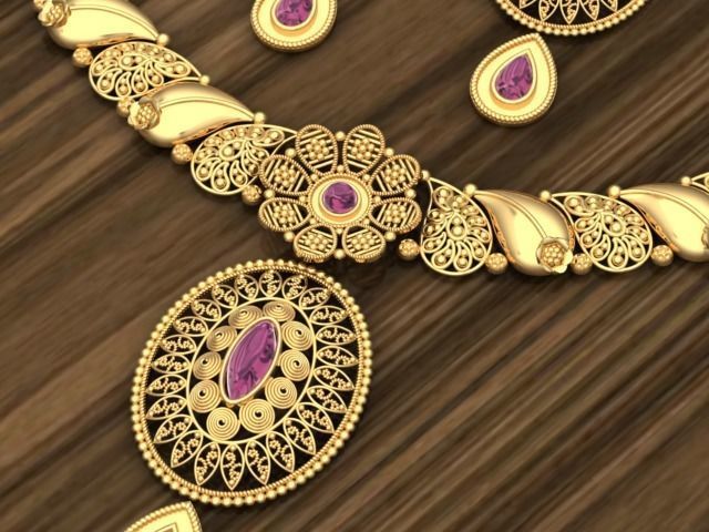 Beautiful Indian Gold Necklace Set 3D print model_2