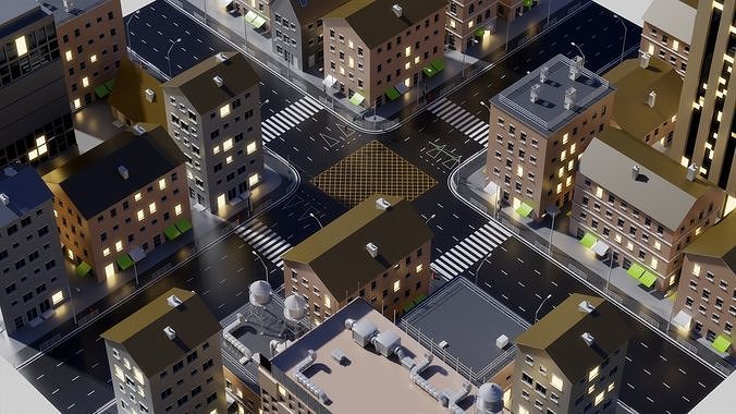 City Block 001 Low-poly 3D model