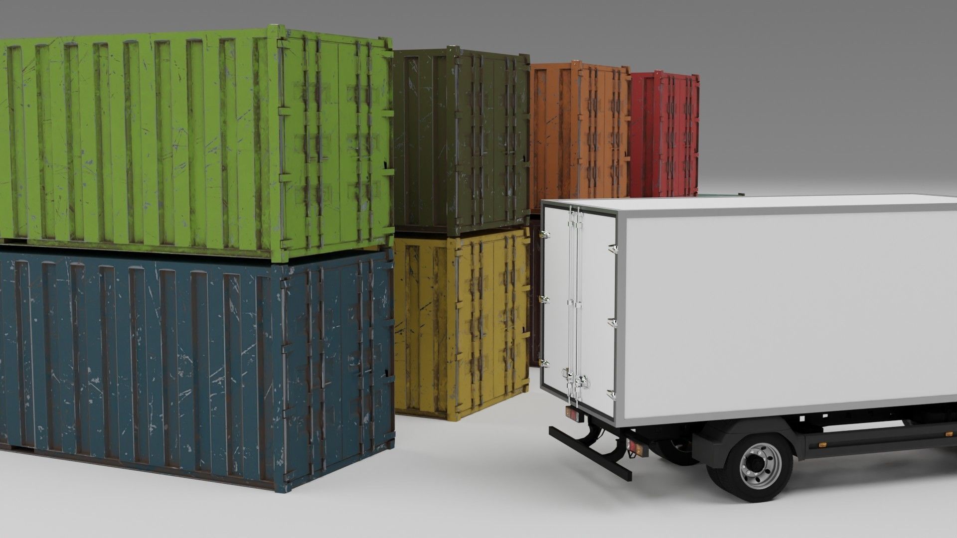 truck and containers Low-poly 3D model_4