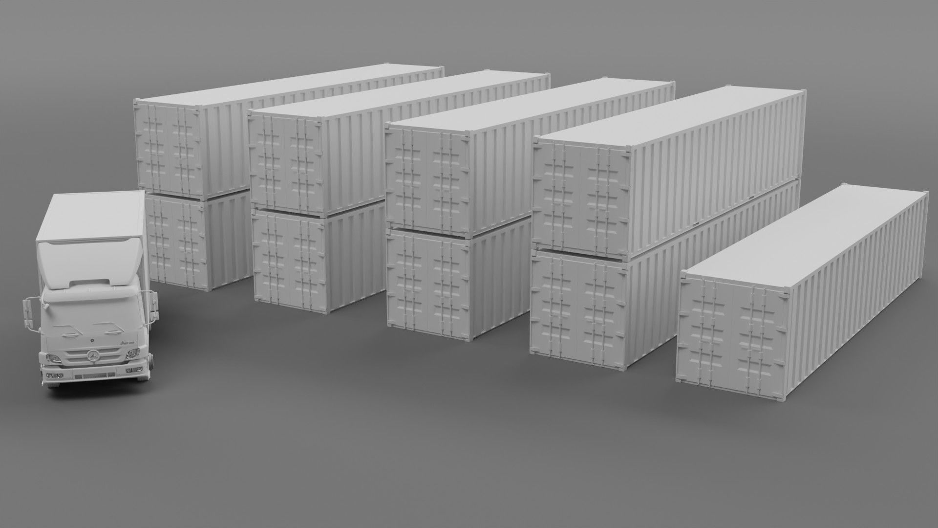 truck and containers Low-poly 3D model_6