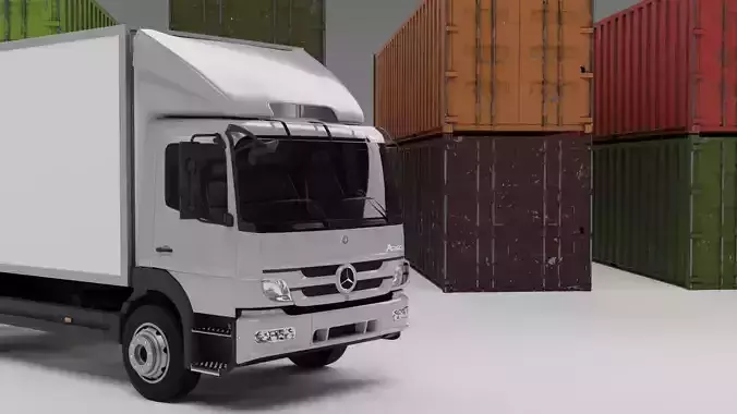 truck and containers Low-poly 3D model