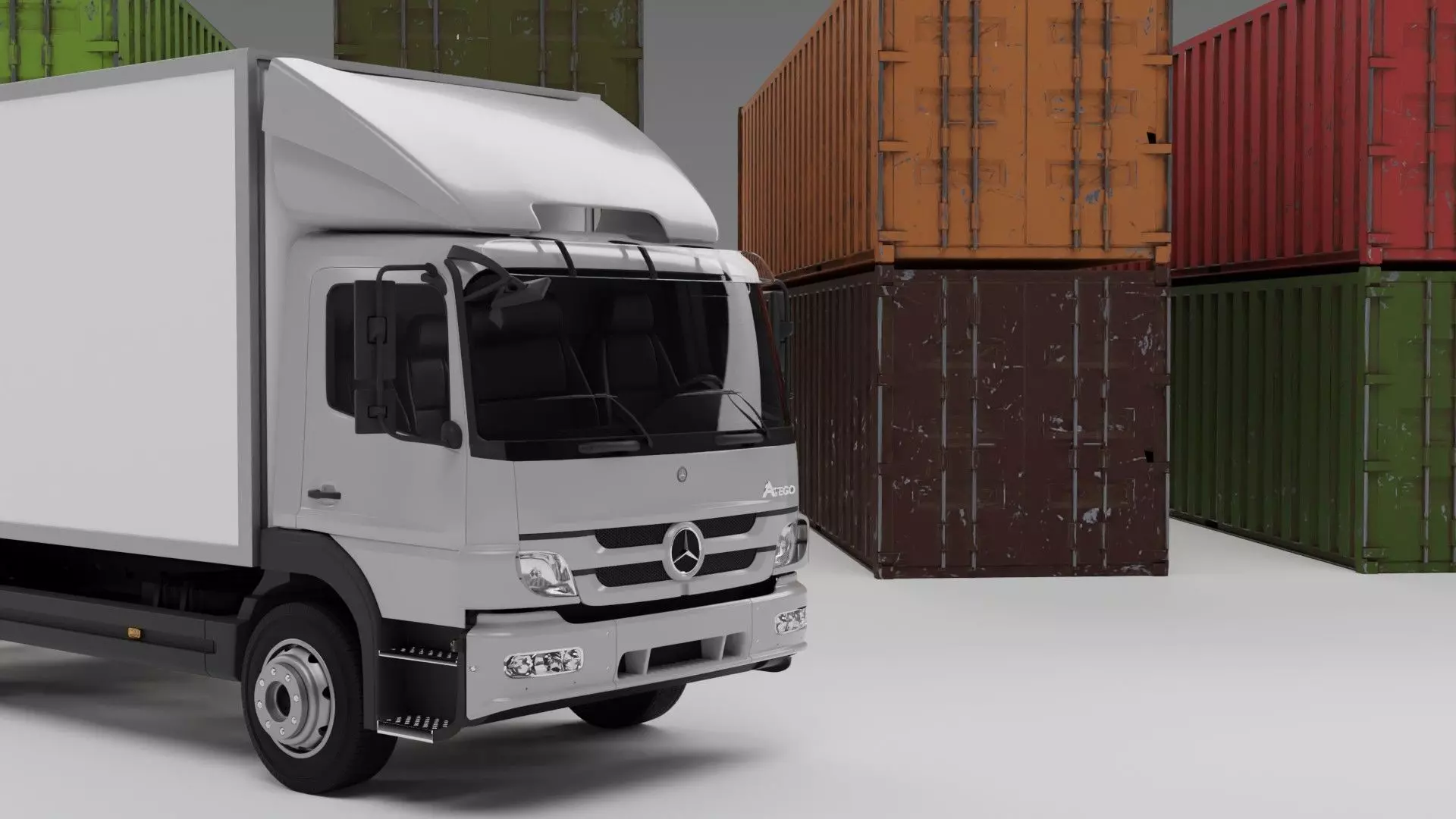 truck and containers Low-poly 3D model_0
