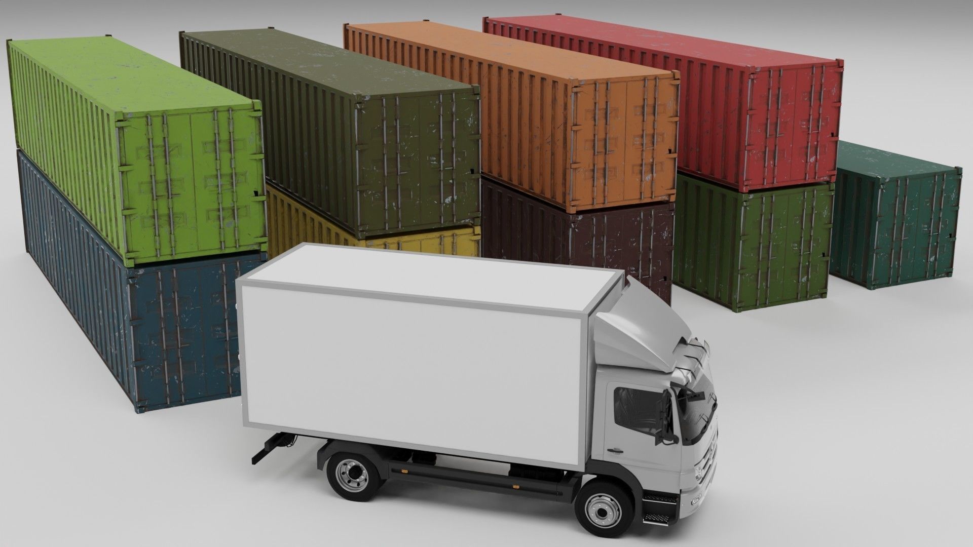 truck and containers Low-poly 3D model_2