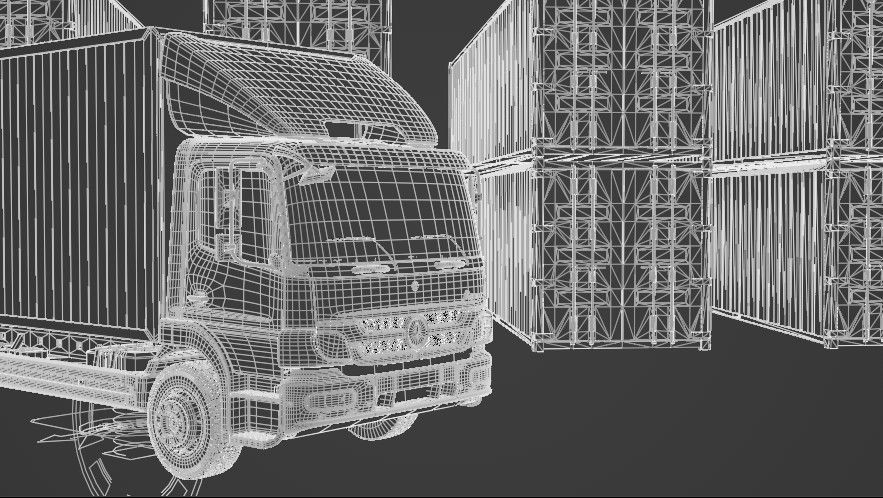truck and containers Low-poly 3D model_9